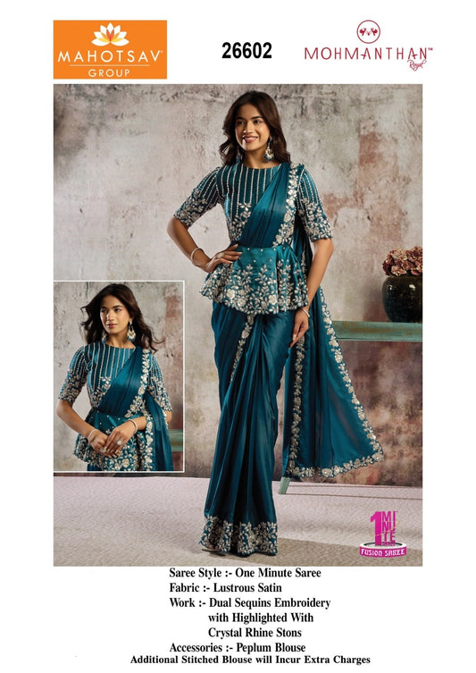 26602 Mohmanthan Selene Mahotsav Lustrous Satin Ready To Wear Saree