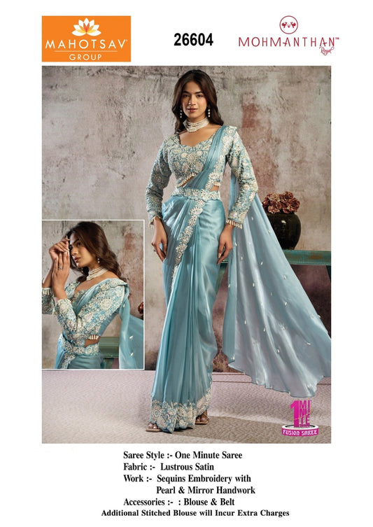 26604 Mohmanthan Selene Mahotsav Lustrous Satin Ready To Wear Saree