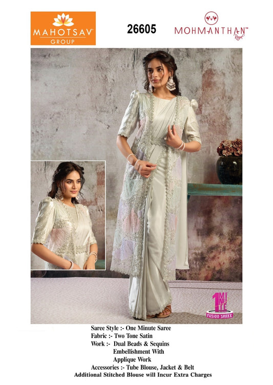 26605 Mohmanthan Selene Mahotsav Two Tone Satin Ready To Wear Saree