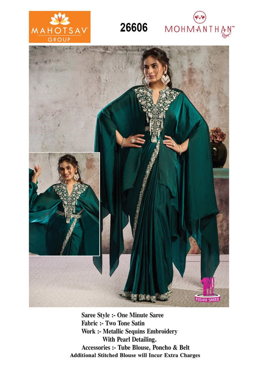 26606 Mohmanthan Selene Mahotsav Two Tone Satin Ready To Wear Saree