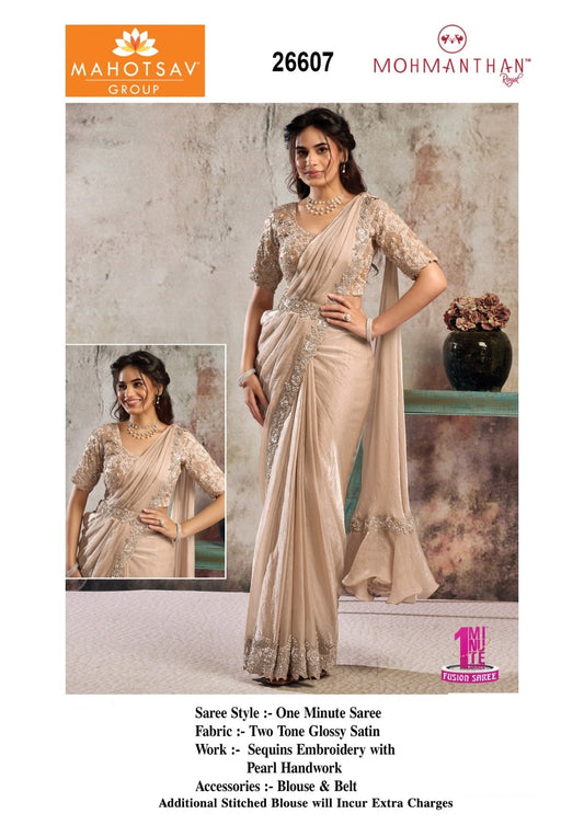 26607 Mohmanthan Selene Mahotsav Two Tone Glossy Satin Ready To Wear Saree