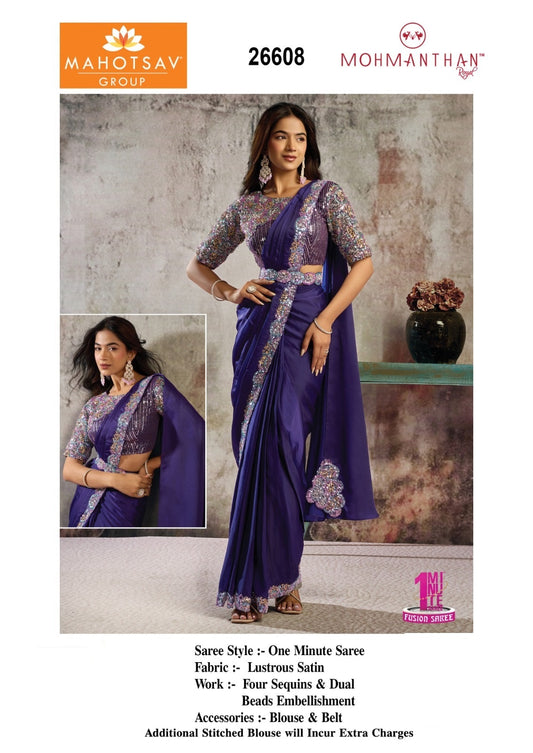 26608 Mohmanthan Selene Mahotsav Lustrous Satin Ready To Wear Saree