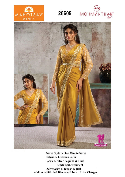 26609 Mohmanthan Selene Mahotsav Lustrous Satin Ready To Wear Saree