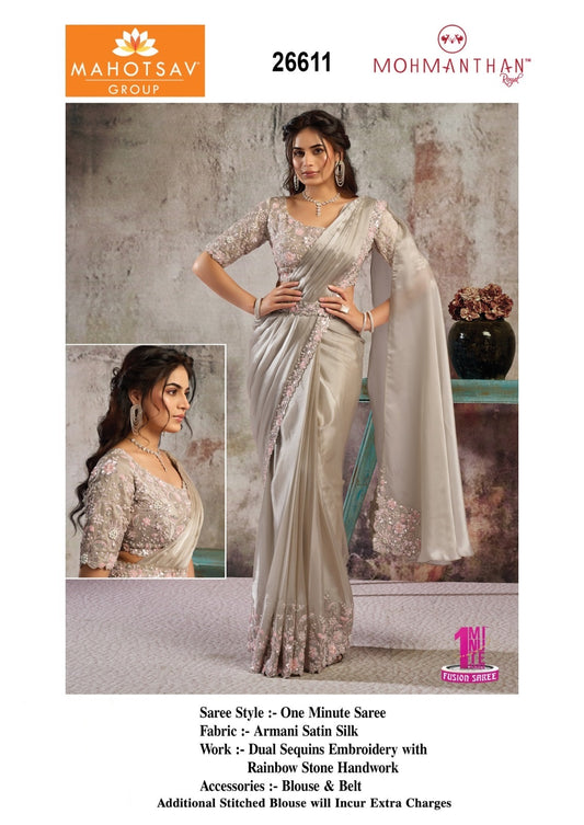 26611 Mohmanthan Selene Mahotsav Armani Satin Silk Ready To Wear Saree