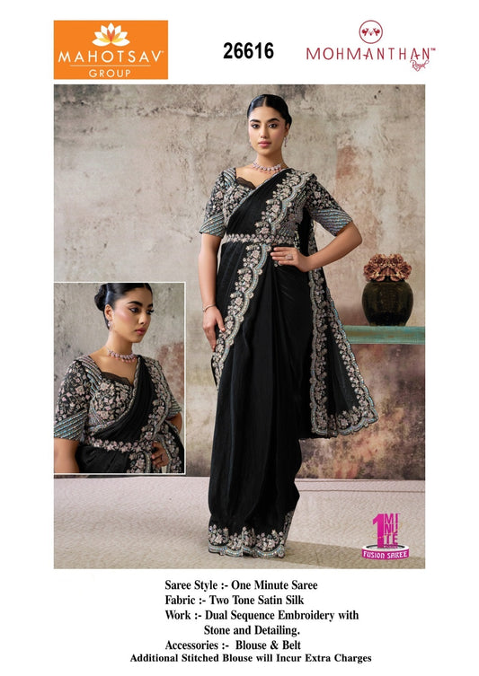 26616 Mohmanthan Selene Mahotsav Two Tone Satin Silk Ready To Wear Saree