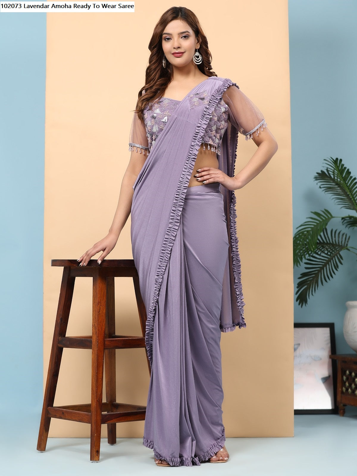 102073 Lavendar Amoha Ready To Wear Saree