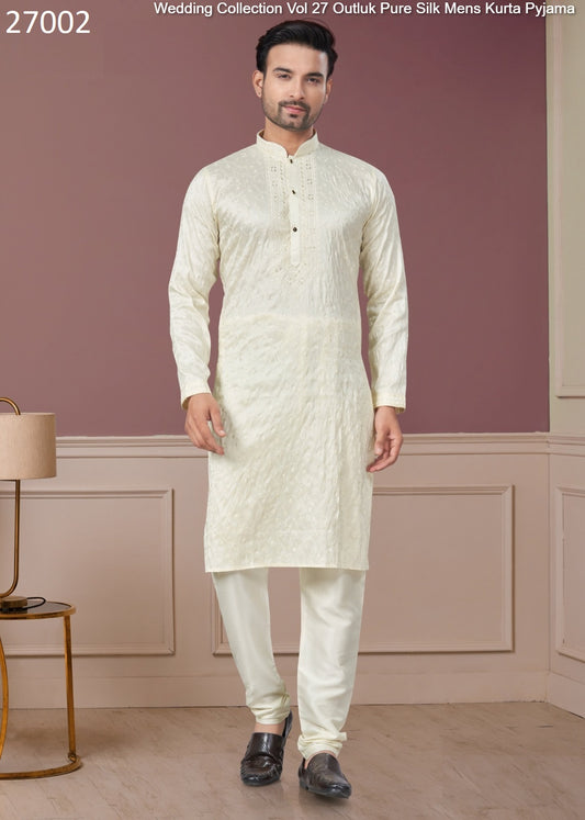 27002 Wedding Collection Vol 27 Outluk Pure Silk Mens Kurta Pyjama