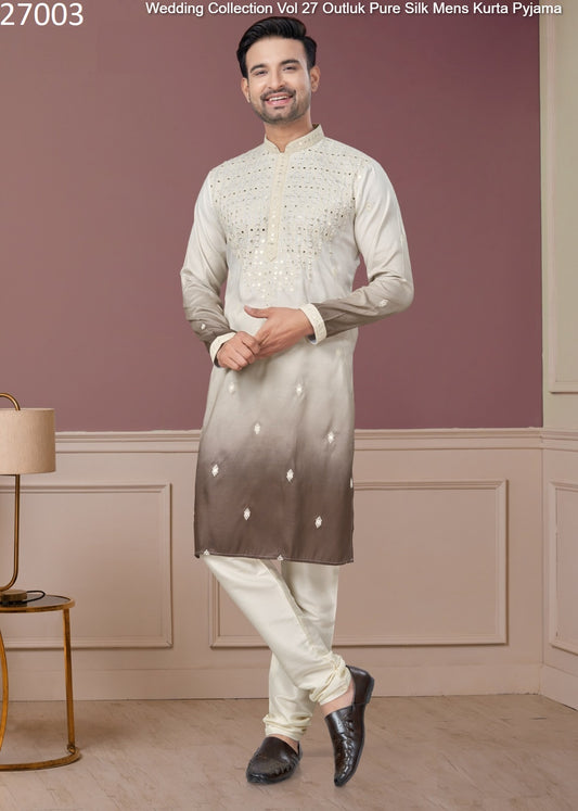 27003 Wedding Collection Vol 27 Outluk Pure Silk Mens Kurta Pyjama