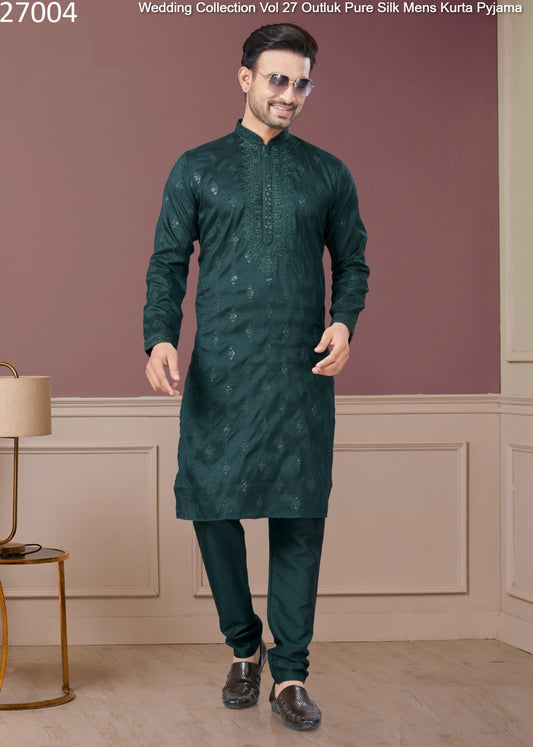 27004 Wedding Collection Vol 27 Outluk Pure Silk Mens Kurta Pyjama