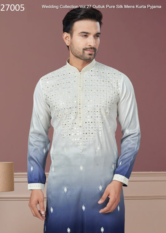 27005 Wedding Collection Vol 27 Outluk Pure Silk Mens Kurta Pyjama