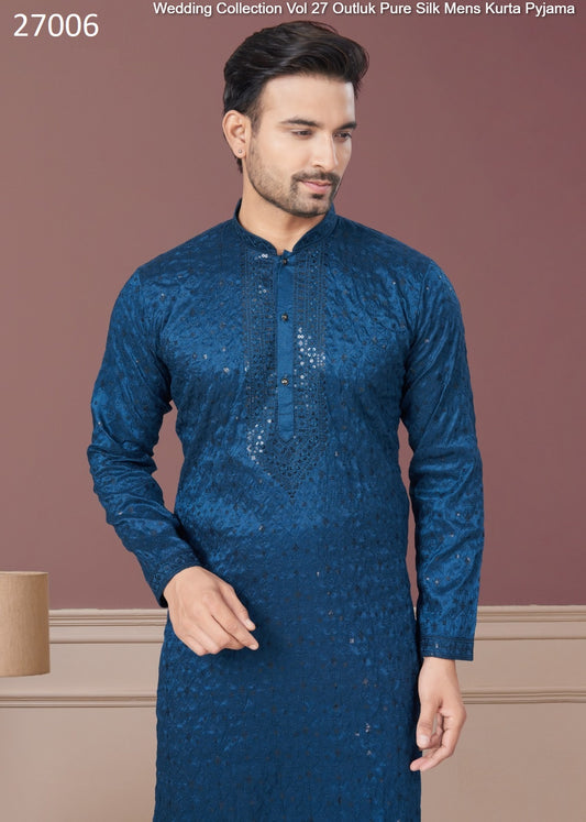 27006 Wedding Collection Vol 27 Outluk Pure Silk Mens Kurta Pyjama