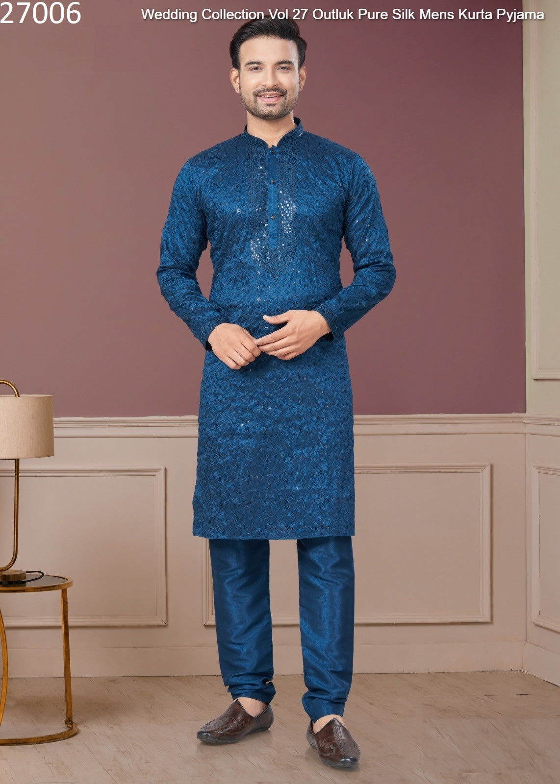 27006 Wedding Collection Vol 27 Outluk Pure Silk Mens Kurta Pyjama