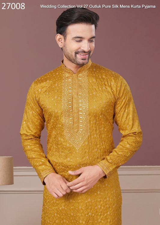 27008 Wedding Collection Vol 27 Outluk Pure Silk Mens Kurta Pyjama