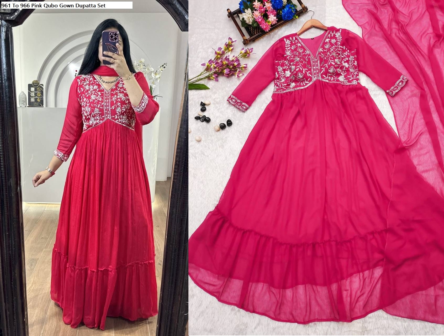961 Rasberry Qubo Gown Dupatta Set