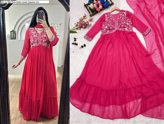 961 Rasberry Qubo Gown Dupatta Set
