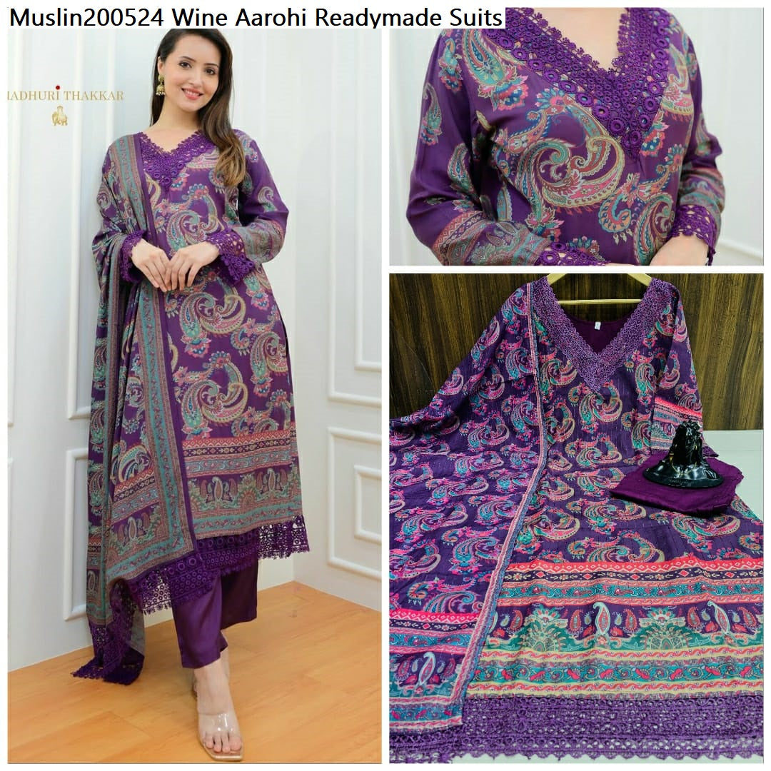 Muslin200524 Wine Aarohi Readymade Suits