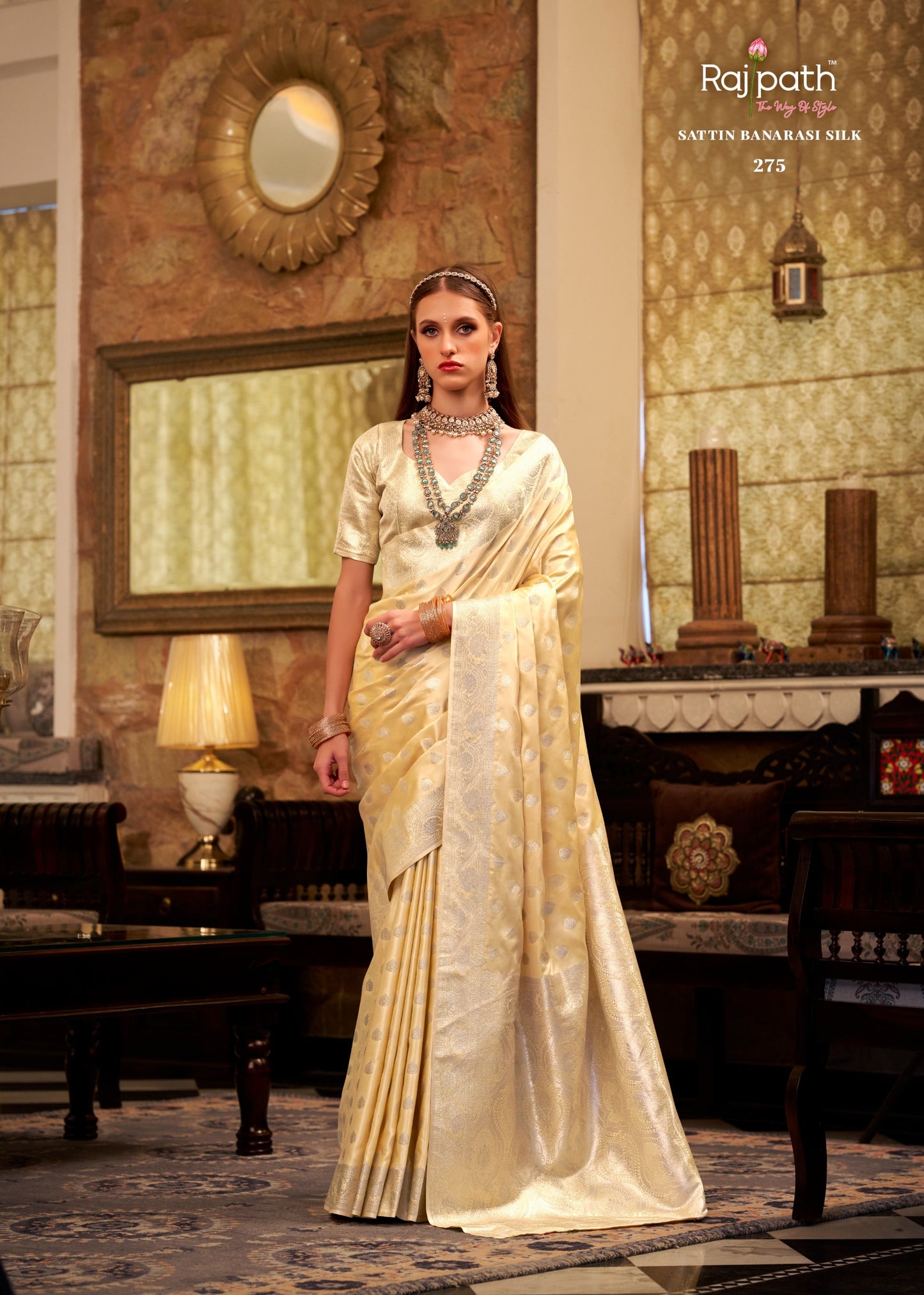 275 Shella Gold Rajpath Satin Silk Sarees