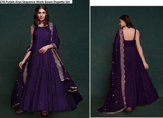 278 Purple Arya Sequence Work Gown Dupatta Set