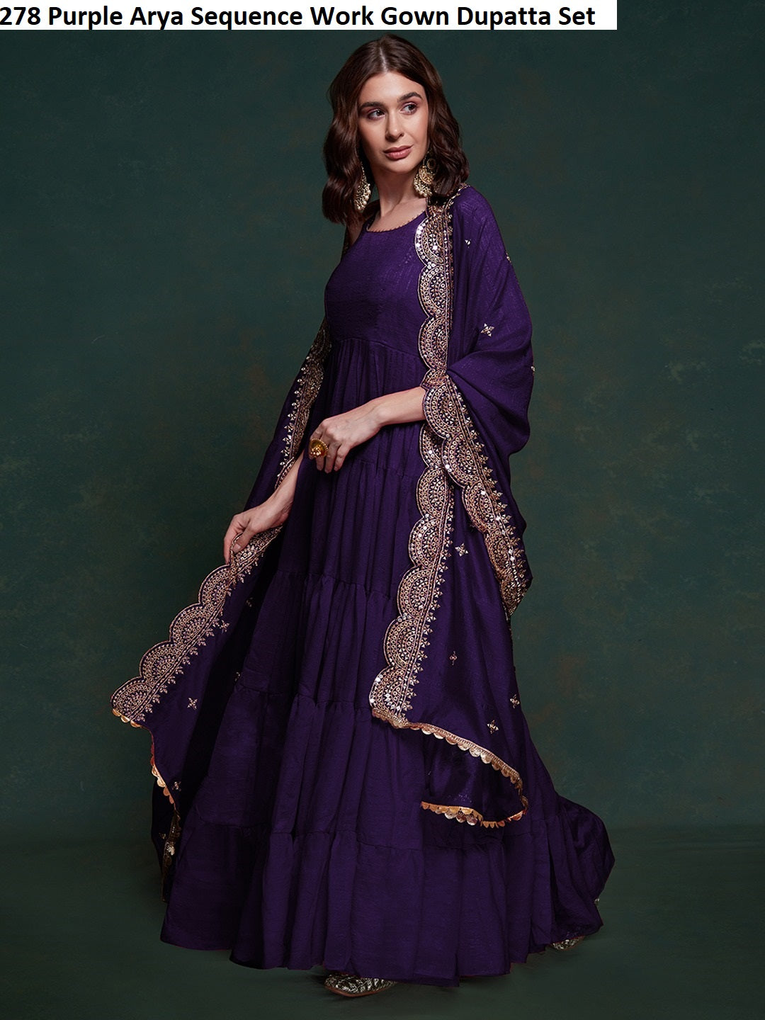 278 Purple Arya Sequence Work Gown Dupatta Set