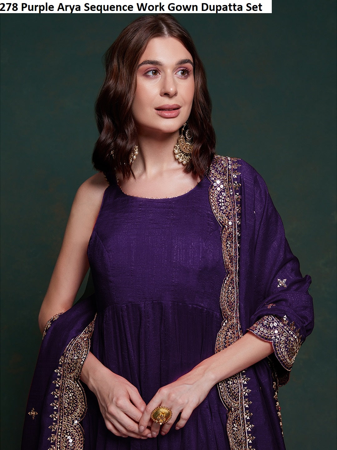 278 Purple Arya Sequence Work Gown Dupatta Set