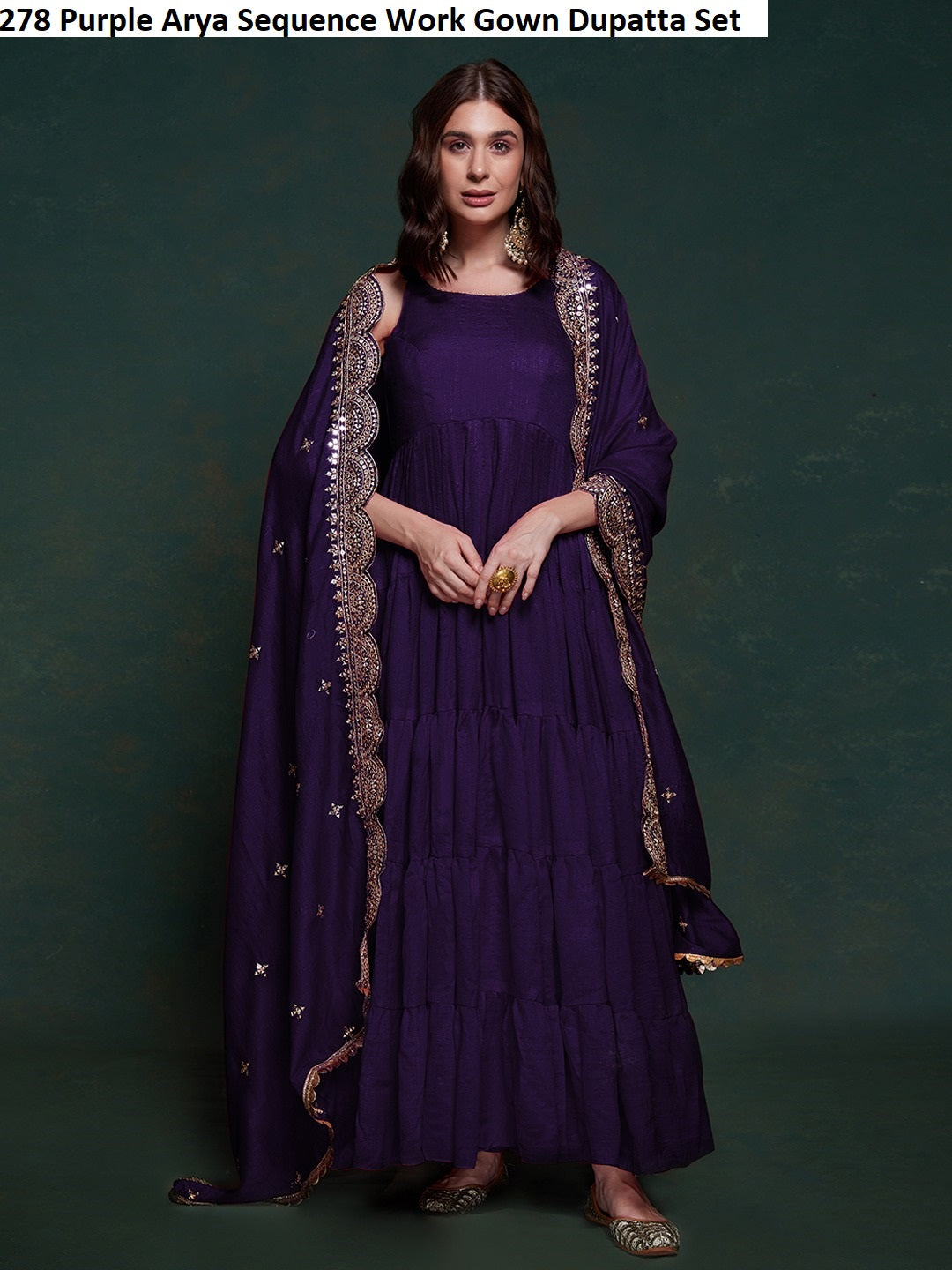 278 Purple Arya Sequence Work Gown Dupatta Set