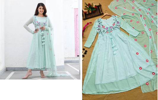 Mint Qubo Gown Dupatta Set