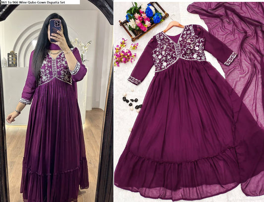 965 Grape Wine Qubo Gown Dupatta Set