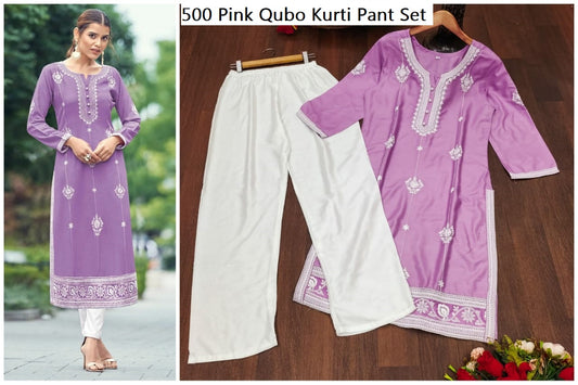 500Pink Qubo Kurti Pant Set