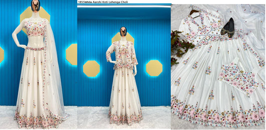 1855White Aarohi Koti Lehenga Choli