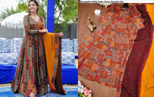 Georgette 0208 Qubo Gown Dupatta Set