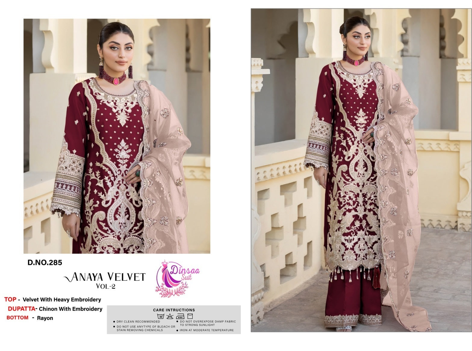 285 Anaya Vol 2 Dinsaa Suit Embroidery Velvet Suits