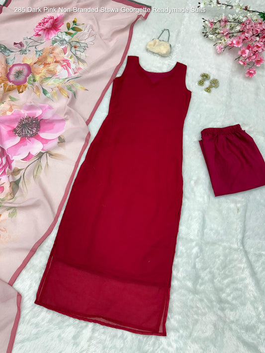 285 Dark Pink Non-Branded Stswa Georgette Readymade Suits