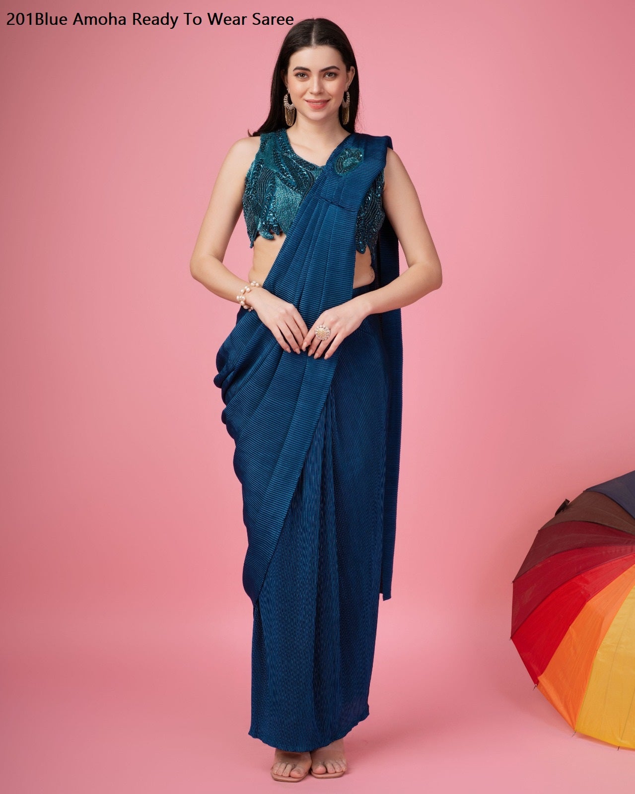 201Blue Amoha Ready To Wear Saree