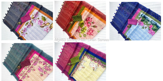 Mg463 Stmng Plain Linen Sarees