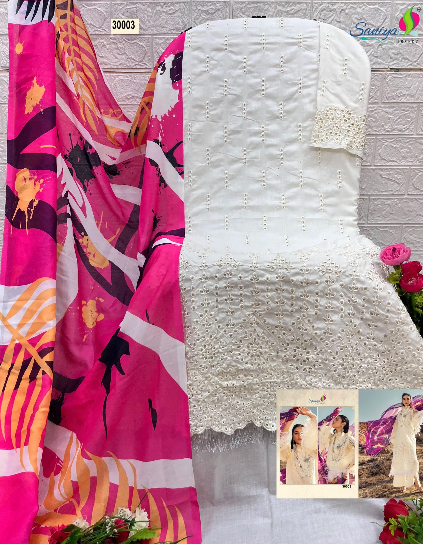 30003 White Saniya Trendz Embroidery Pakistani Salwar Suits