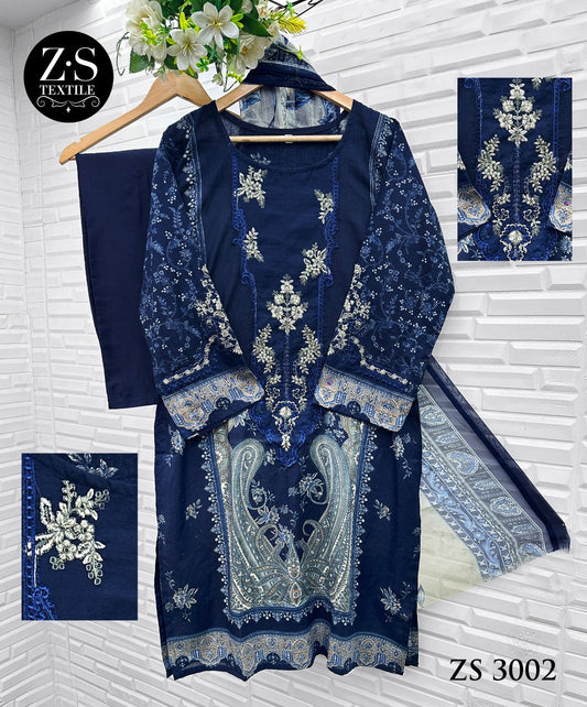 3002 Navy Blue Zs Textile Printed Pakistani Readymade Suits