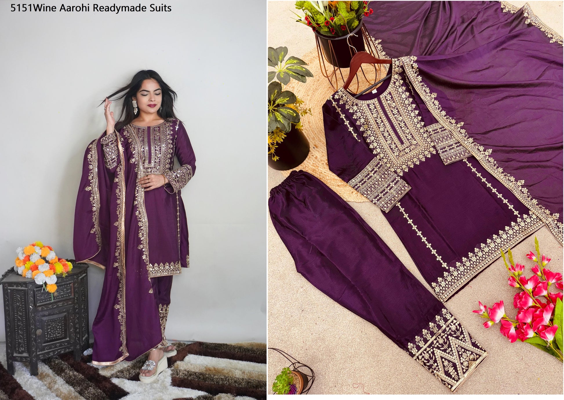 5151Wine Aarohi Readymade Suits