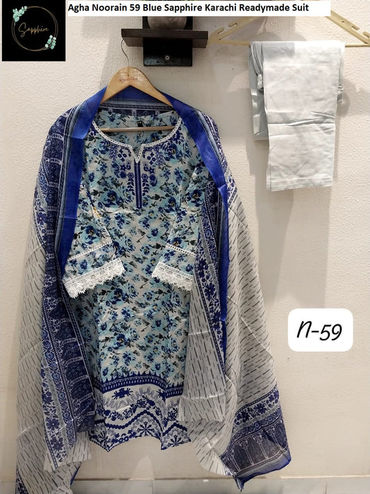 Agha Noorain 59 Blue Sapphire Karachi Readymade Suit