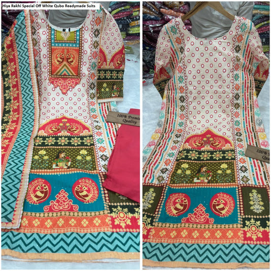 Hiya Rakhi Special Off White Qubo Readymade Suits