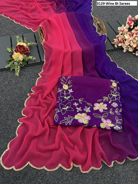 3129 Wine Bt Sarees