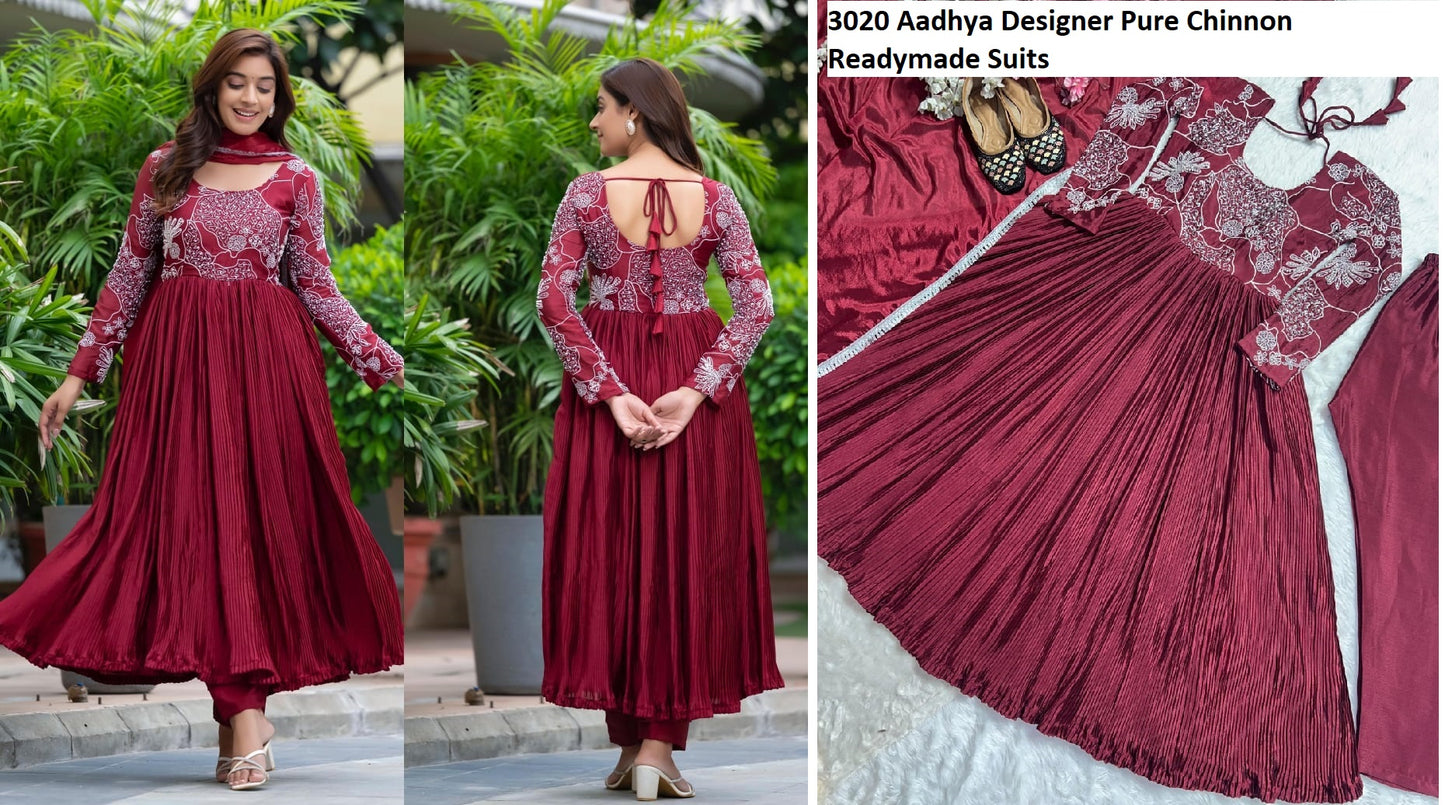 3020 Aadhya Designer Pure Chinnon Readymade Suits