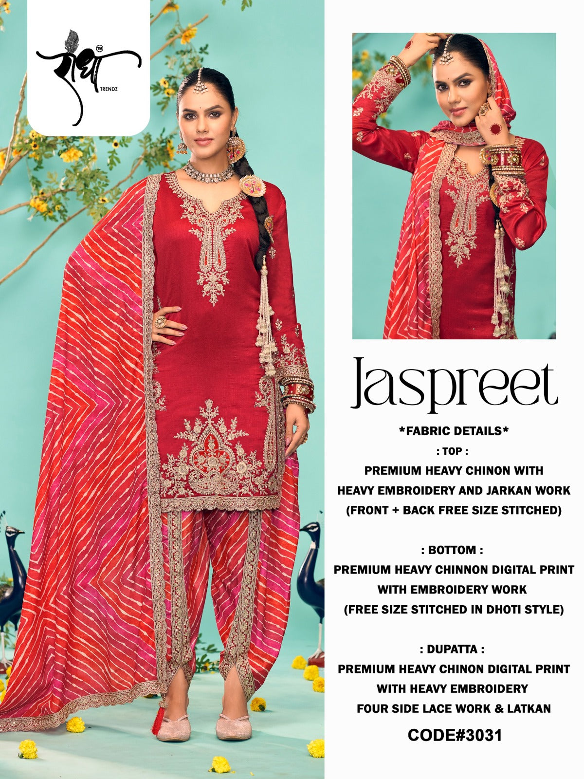 3031 Jaspreet Radha Trendz Heavy Chinon Readymade Suits