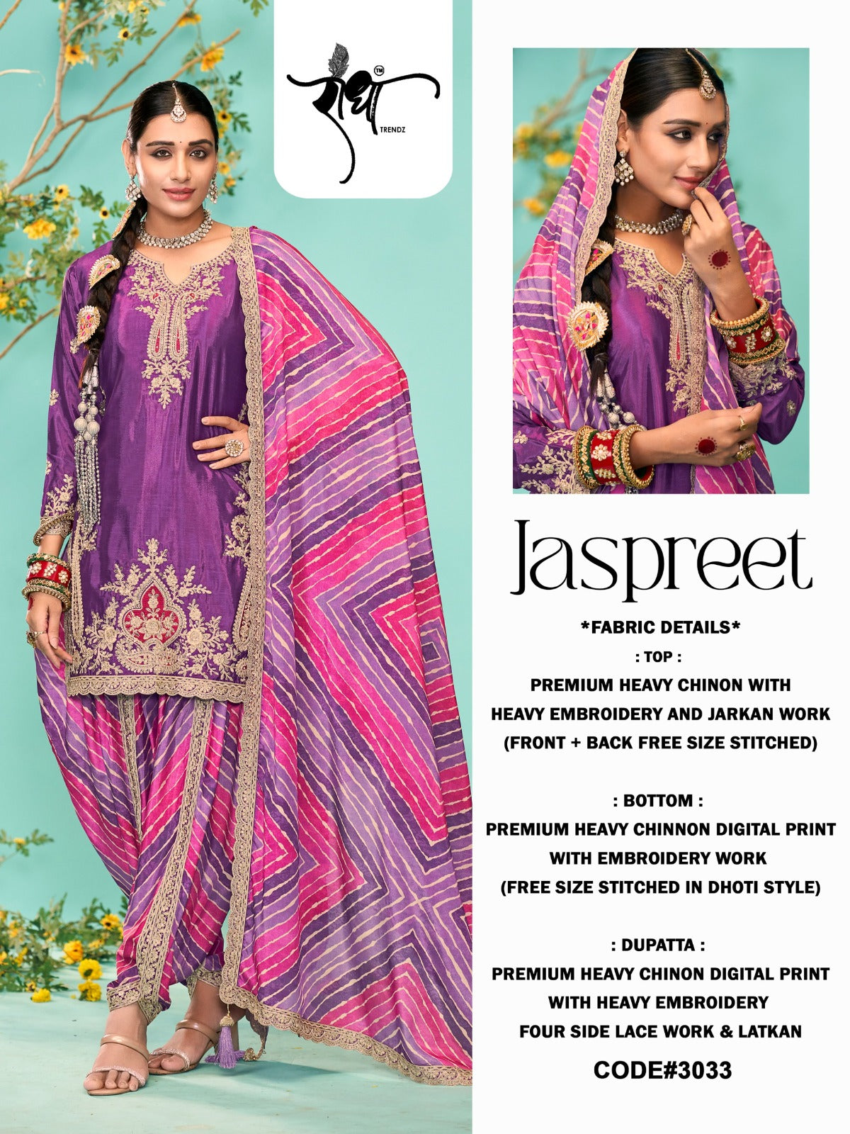 3033 Jaspreet Radha Trendz Heavy Chinon Readymade Suits