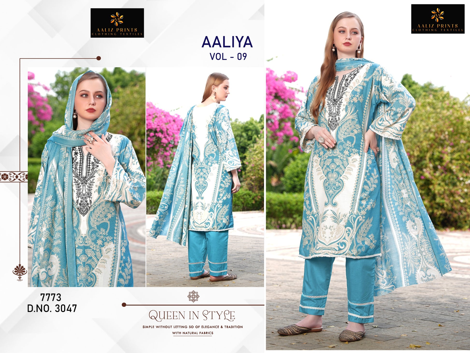 3047 Aaliya Vol 9 Aaliz Print Printed Karachi Unstitched Suits