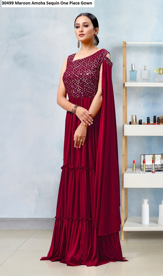 30499 Maroon Amoha Sequin One Piece Gown