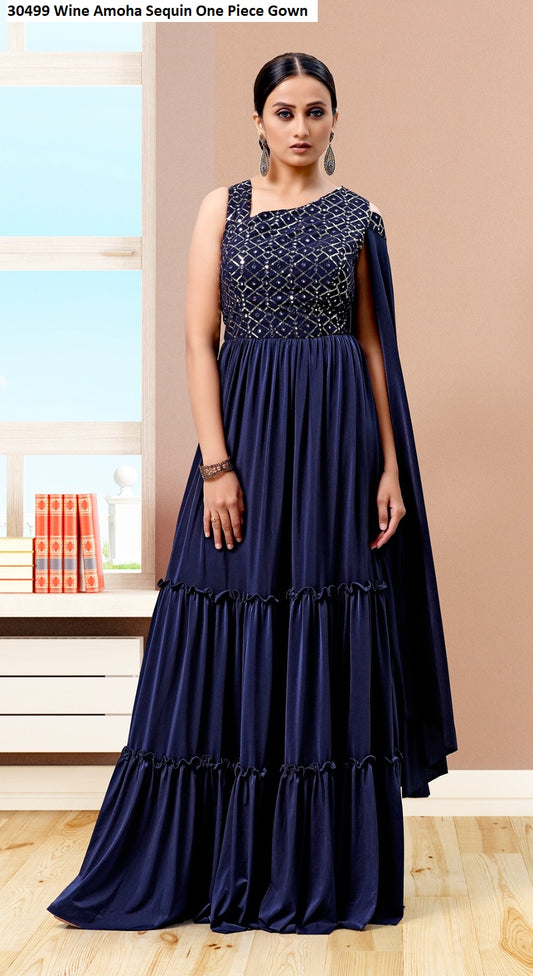 30499 Wine Amoha Sequin One Piece Gown