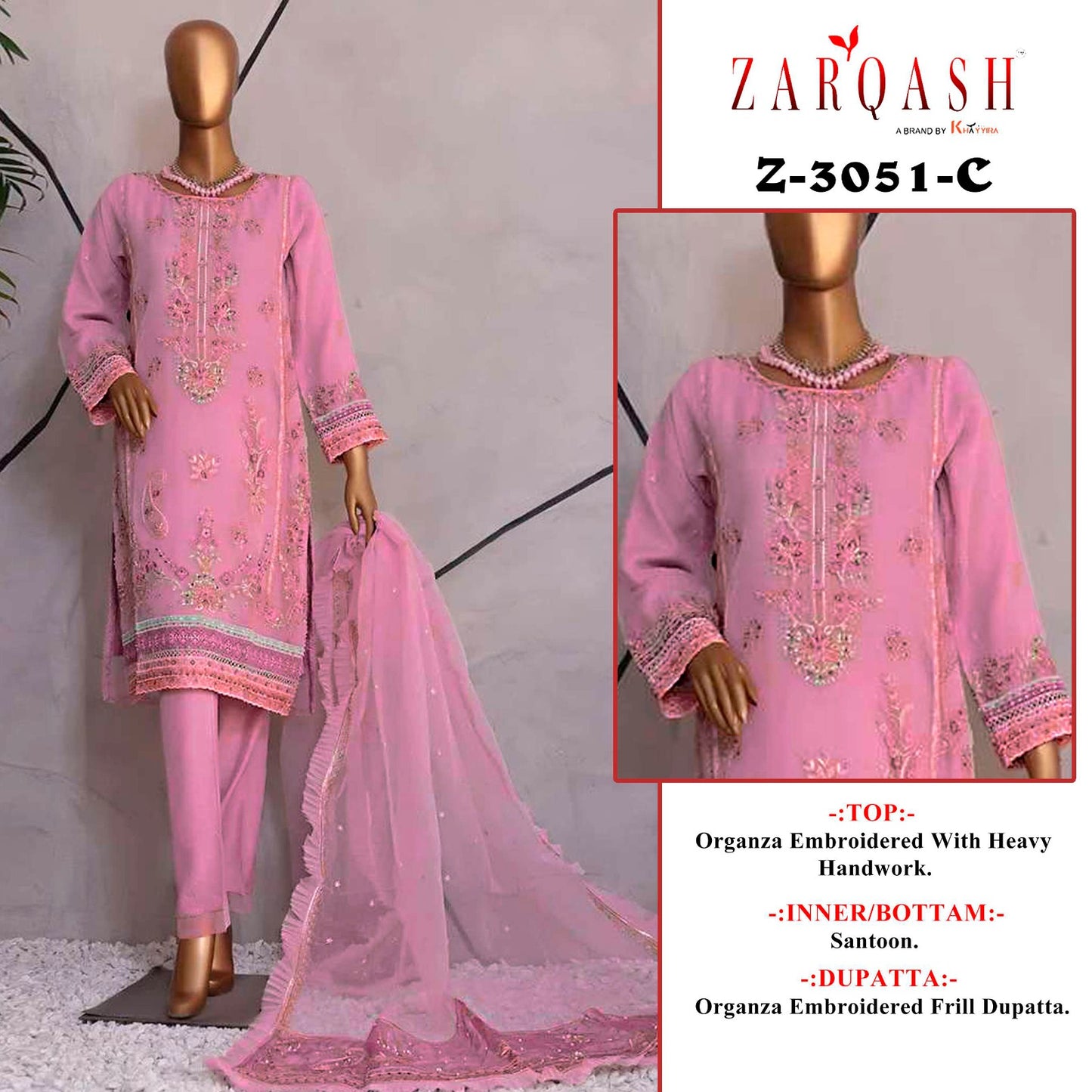 3051C Zarqash Hand Work Pakistani Salwar Suits