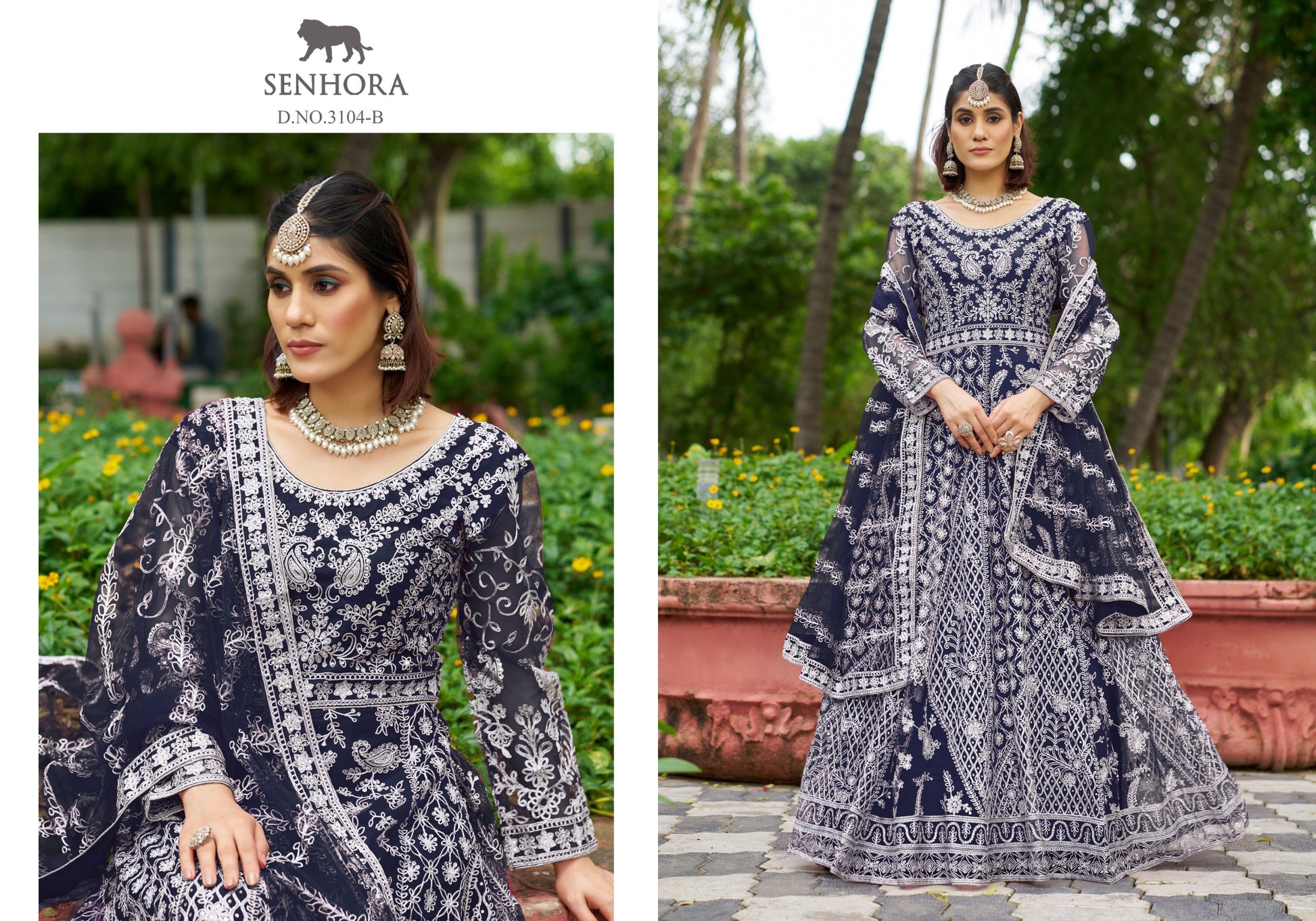 3104-A Blue Senhora Anarkali Gown Dupatta Set