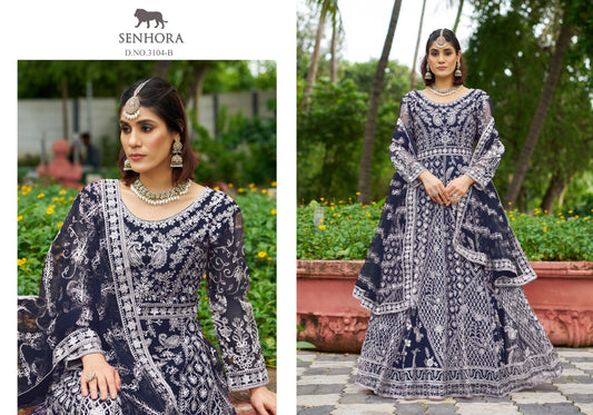 3104-A Blue Senhora Anarkali Gown Dupatta Set