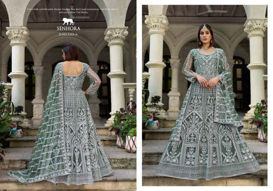 3105-A Mint Green Mehfil Vol 3 Senhora Pakistani Gown Dupatta Set
